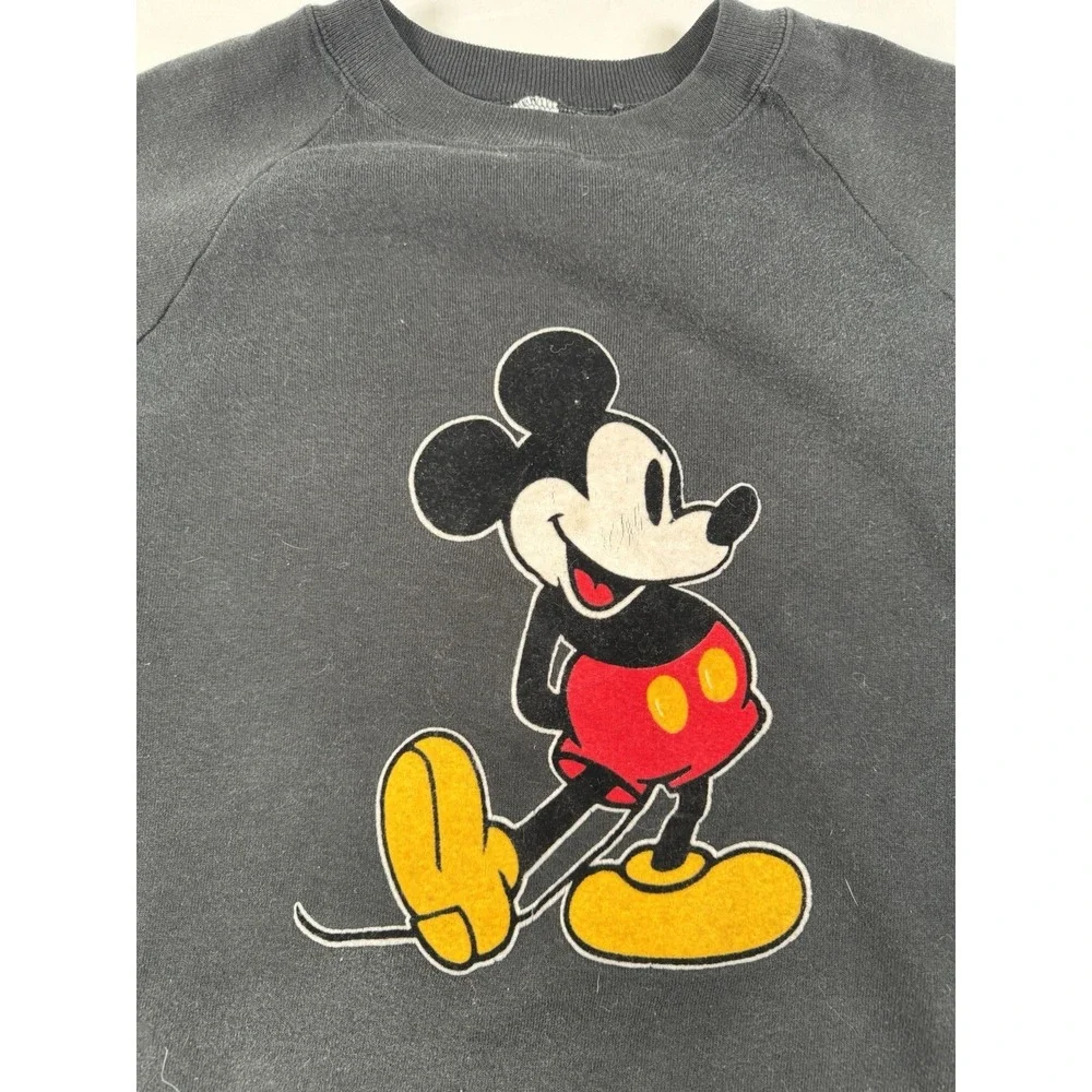 Disney Vintage Mickey Mouse Sweatshirt 80s 90s Crewneck Striped Sleeve USA Sz M